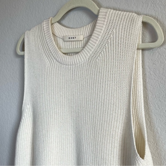 6397 Sleeveless Ribbed Tunic in Ivory Organic Cotton Cashmere Blend Shirt Top - Picture 3 of 14